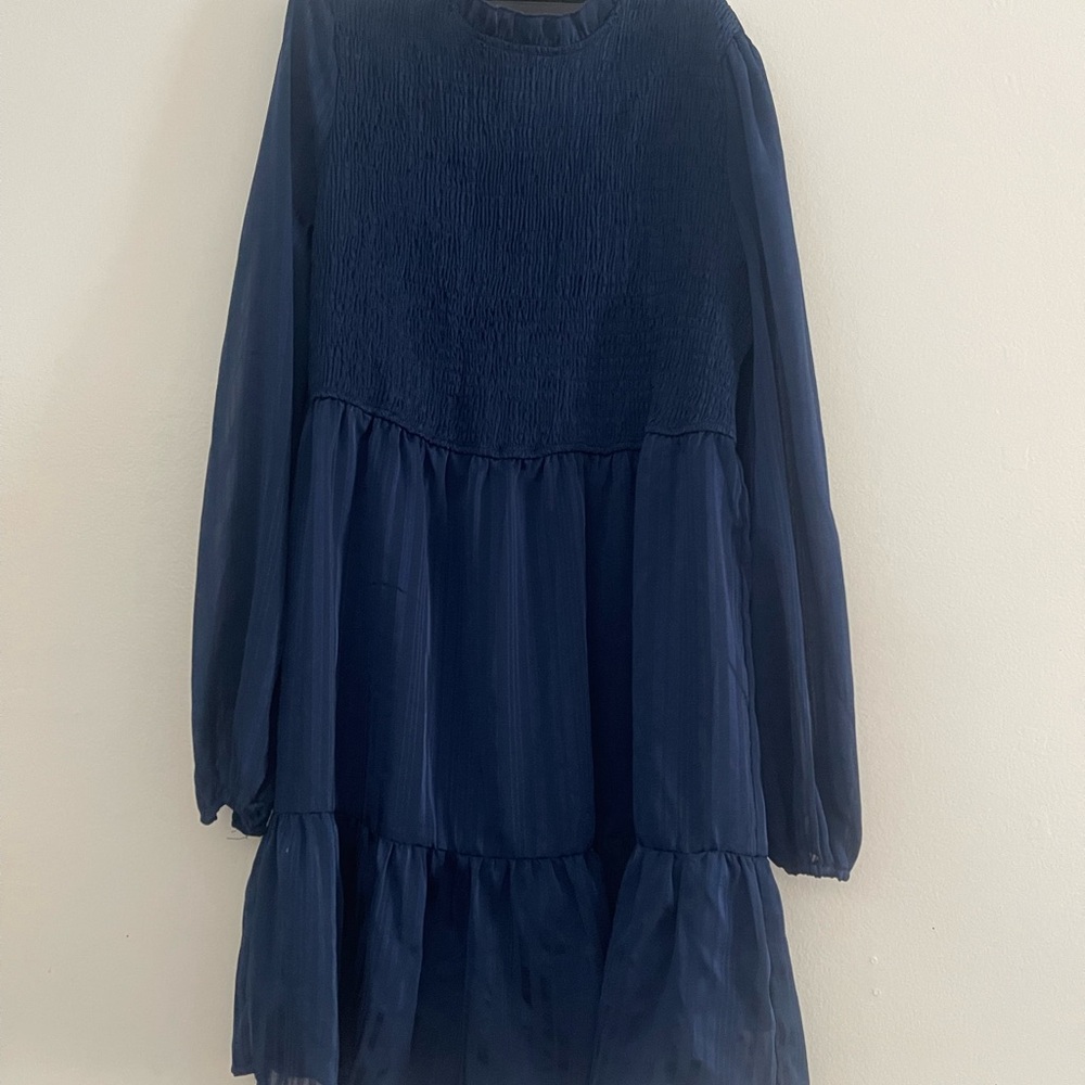 Navy Long Sleeve Tiered Dress